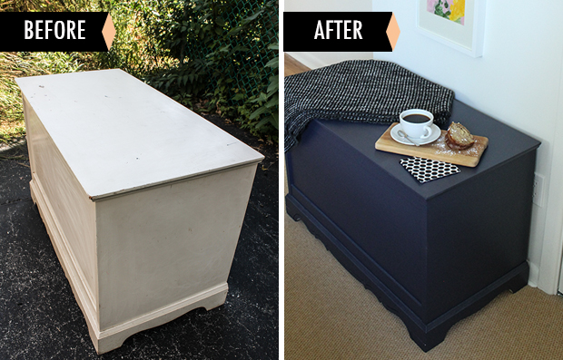 Before and After - Raised by Design painted bedroom chest 